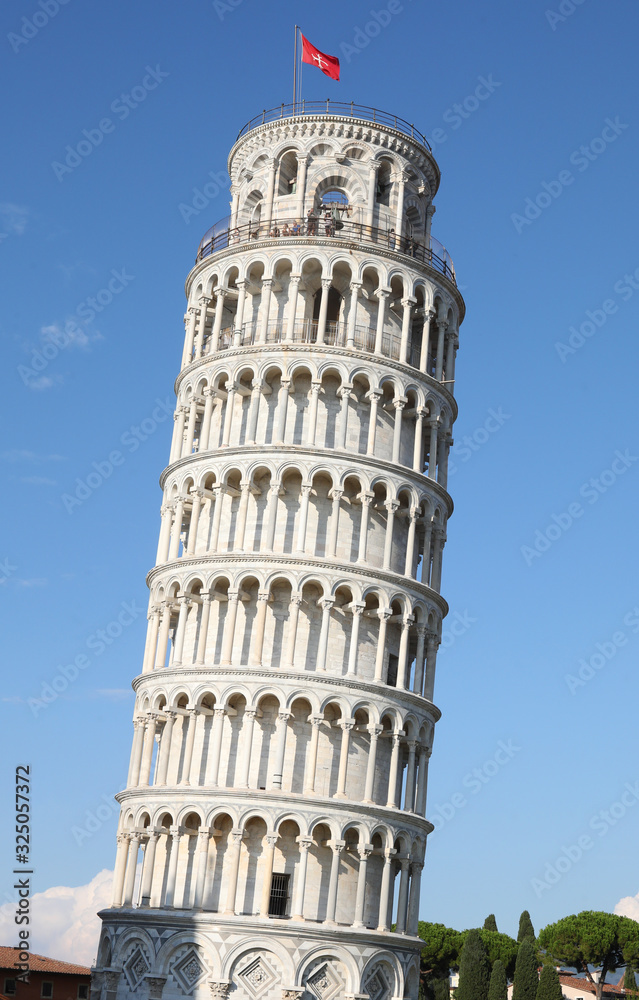 Pisa, PI, Italy - August 21, 2019:  leaning tower of Pisa one of