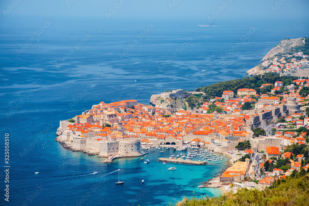 Aerial view at famous city of Dubrovnik. Croatia, South Dalmatia, Europe. Aerial view at famous city of Dubrovnik. Croatia, South Dalmatia, Europe.