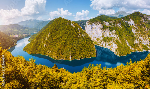 Fototapeta Naklejka Na Ścianę i Meble -  Idyllic view of canyon of river Piva. Location Pluzine town, Montenegro, Europe.