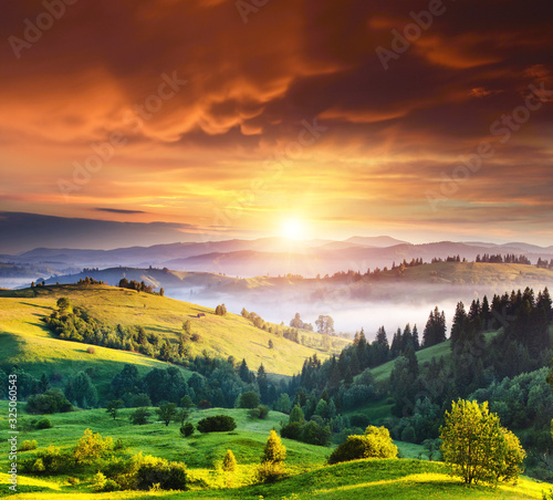 Exotic view on countryside in the morning light. Location place Carpathian, Ukraine.