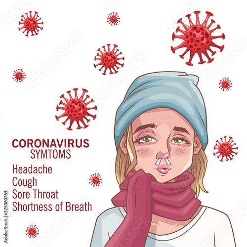 coronavirus infographic with sick woman character