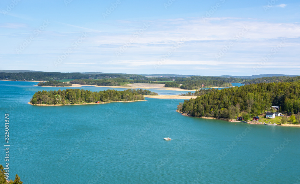 Coastal and sea view from viewing tower, Farjsundet strait, Godby, Aland Islands