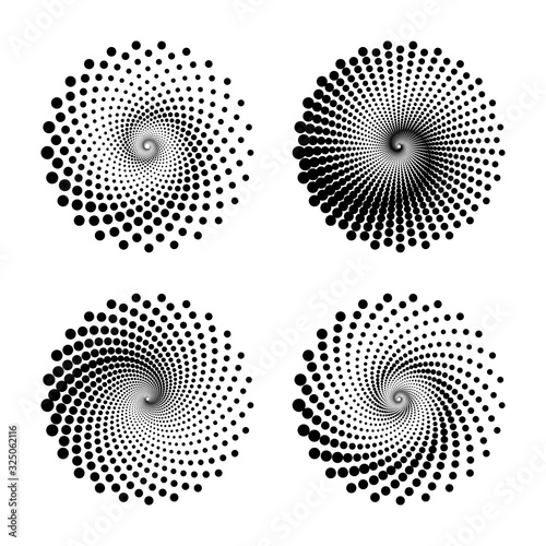 Circle dots backdrop. Halftone shapes, abstract logo emblem or design element for any project.