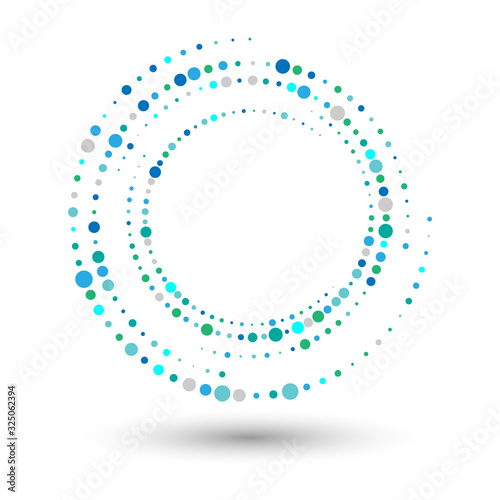 Halftone spiral as icon or background. Abstract vector circle frame with dots as logo or emblem.