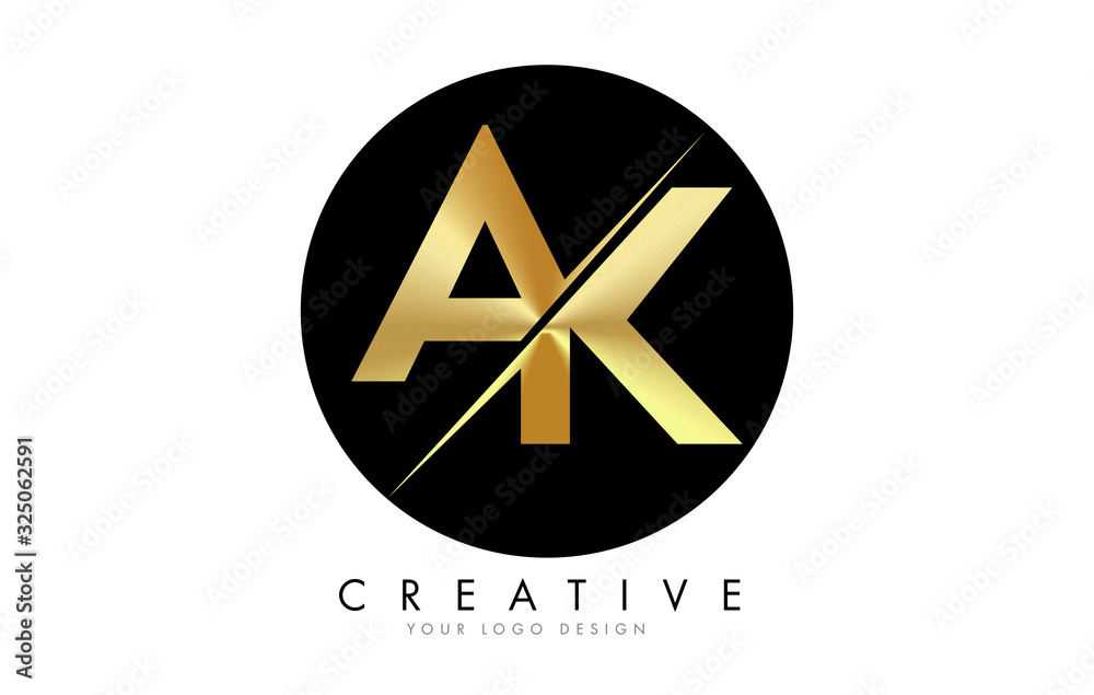 AK A K Golden Letter Logo Design with a Creative Cut. AK A K Golden Letter Logo Design with a Creative Cut.