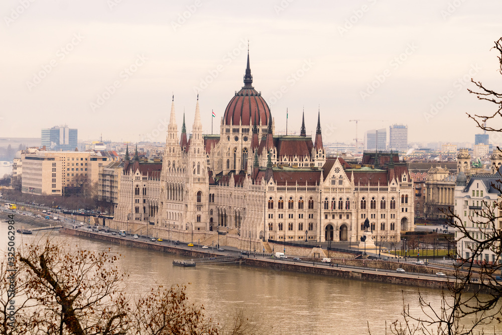 Hungarian parliament house captured from long distance.