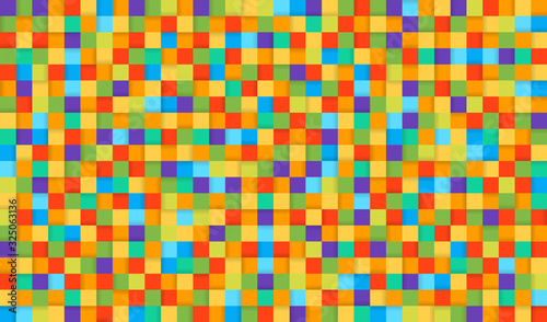 Pixel style colorful background with shadows. Colored squares abstract background.