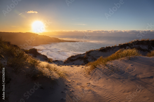 Vista de atardecer desde Monte Branco, lugar destacado en a Costa da Morte. Camariñas, Galicia, España