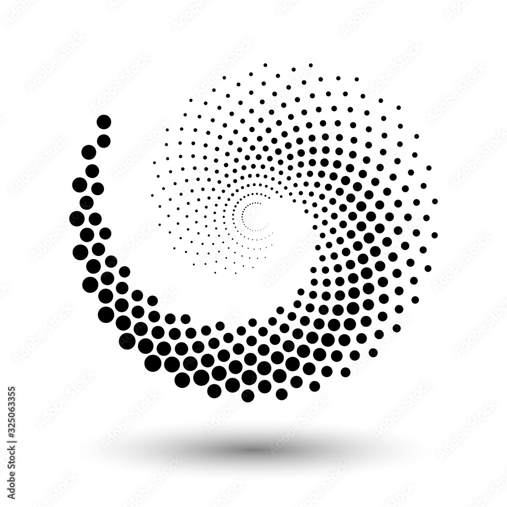 Spiral dots backdrop. Halftone shapes, abstract logo emblem or design ...