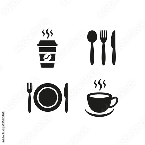 Restaurant and cafe icons set on white background.