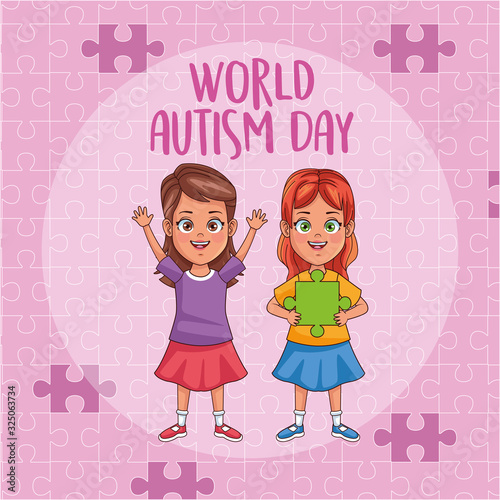 world autism day girls with puzzle pieces