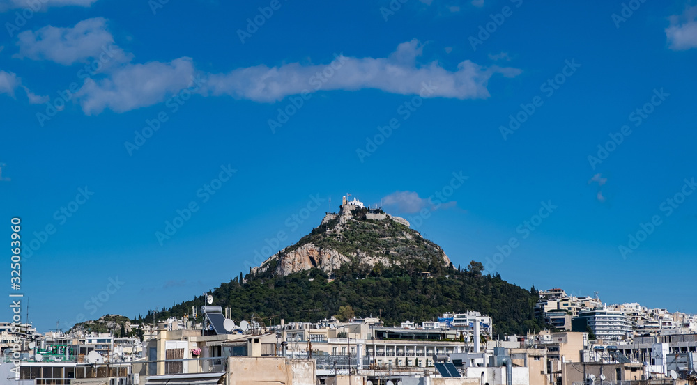 Greece. Athens Lycabettus hill, sunny day, blue sky.