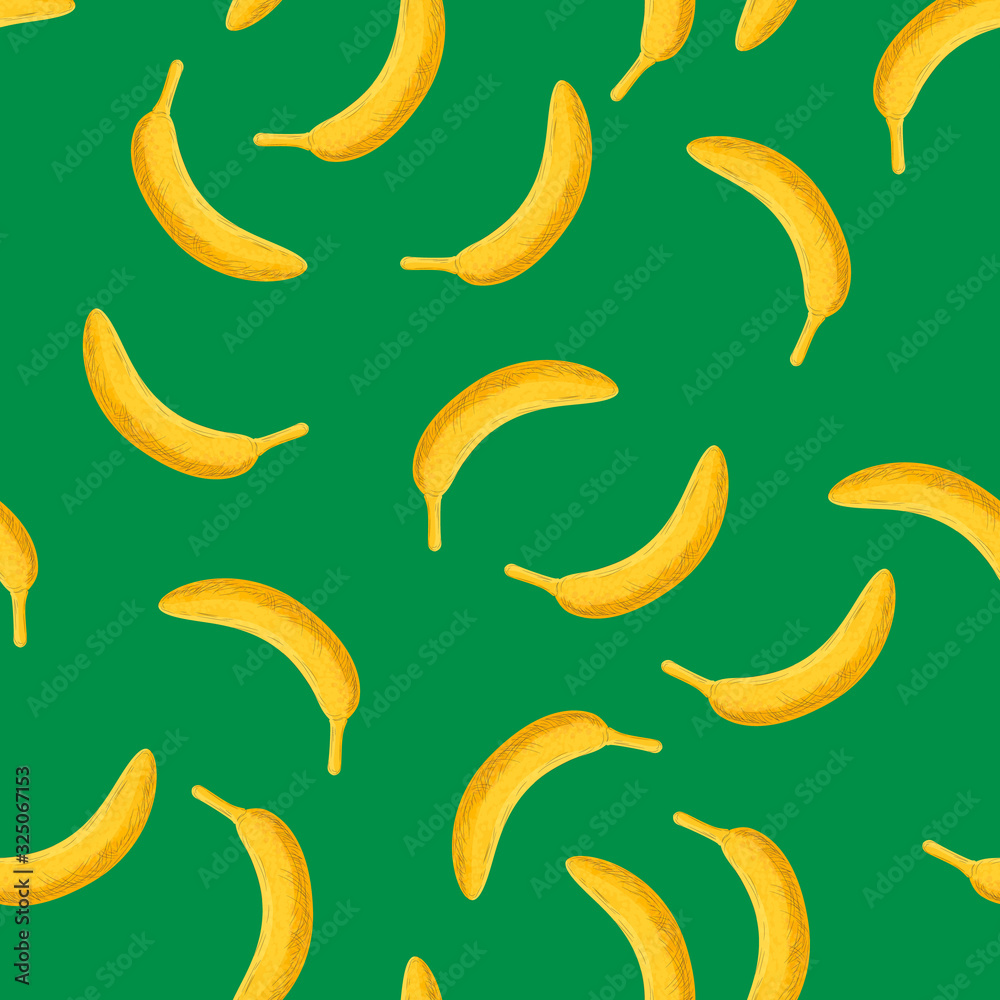 Banana vector pattern on the green background. Banana vector pattern on the green background.