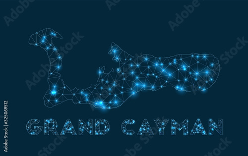 Grand Cayman network map. Abstract geometric map of the island. Internet connections and telecommunication design. Astonishing vector illustration.