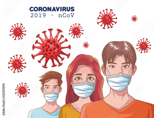 coronavirus infographic with people using mask