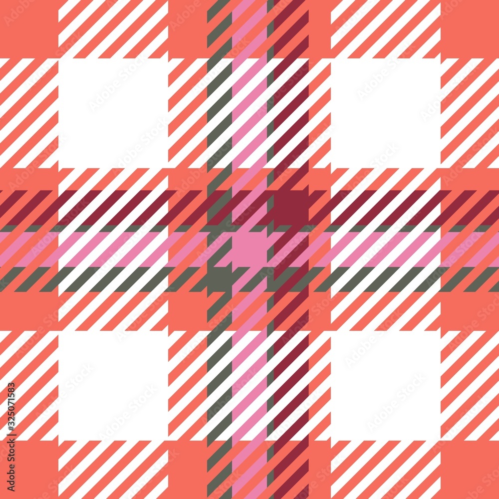Fototapeta premium Tartan seamless plaid pattern illustration in red, orange, green, pink and white combination for textile design