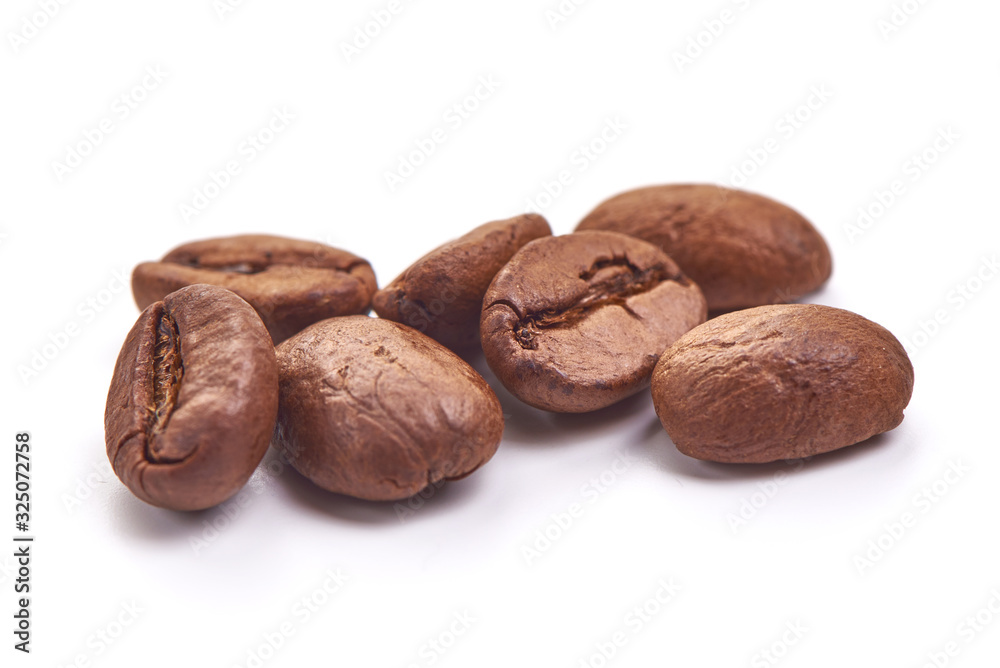 Roasted coffee beans, isolated on white background Roasted coffee beans, isolated on white background