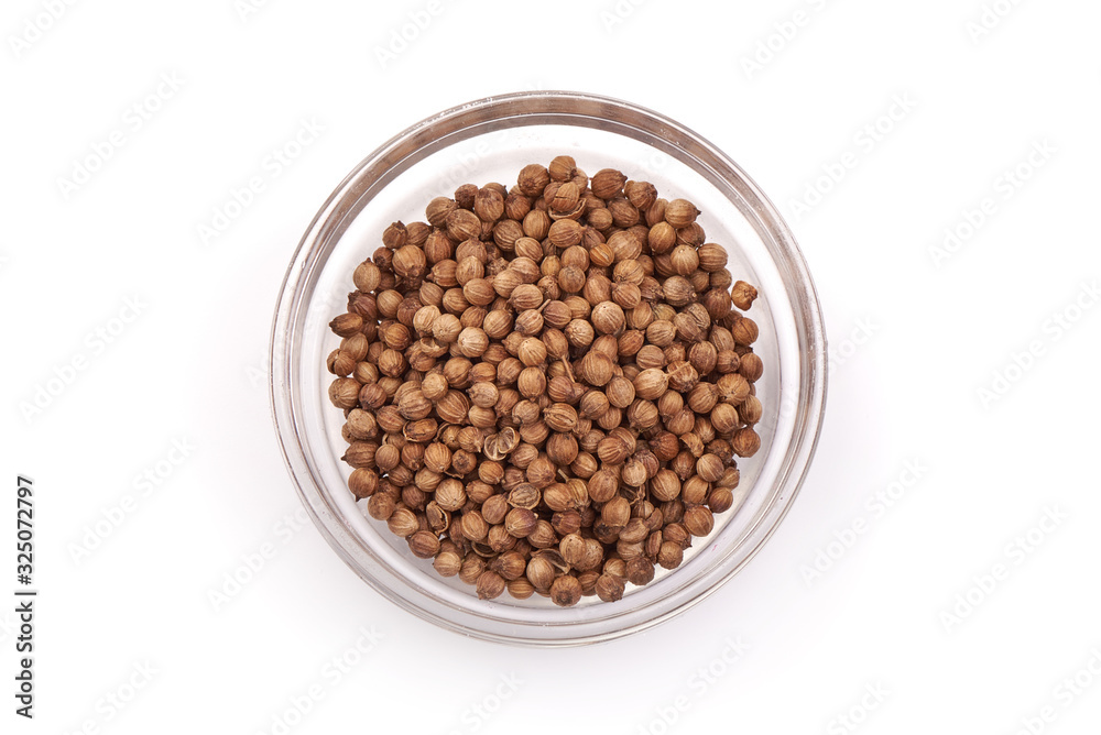 Coriander seeds, isolated on white background