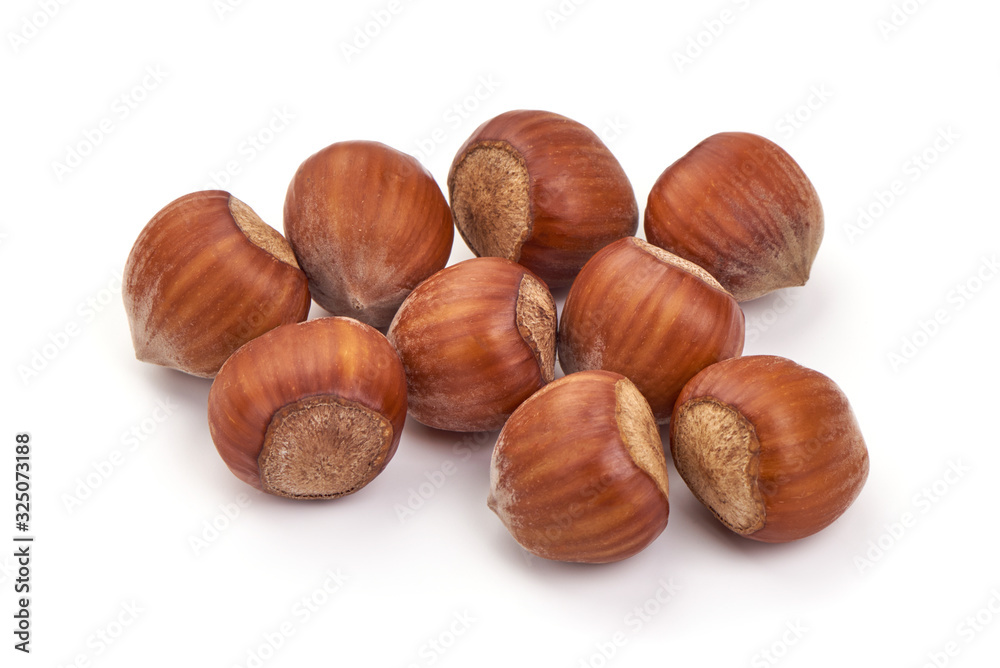 Raw Natural Organic hazelnuts, isolated on white background Raw Natural Organic hazelnuts, isolated on white background