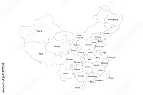 China provinces map with name labels vector. Perfect for business concepts, backgrounds, backdrop, poster, sticker, banner, label, chart and wallpaper.