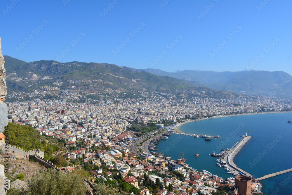Alanya harbour and city