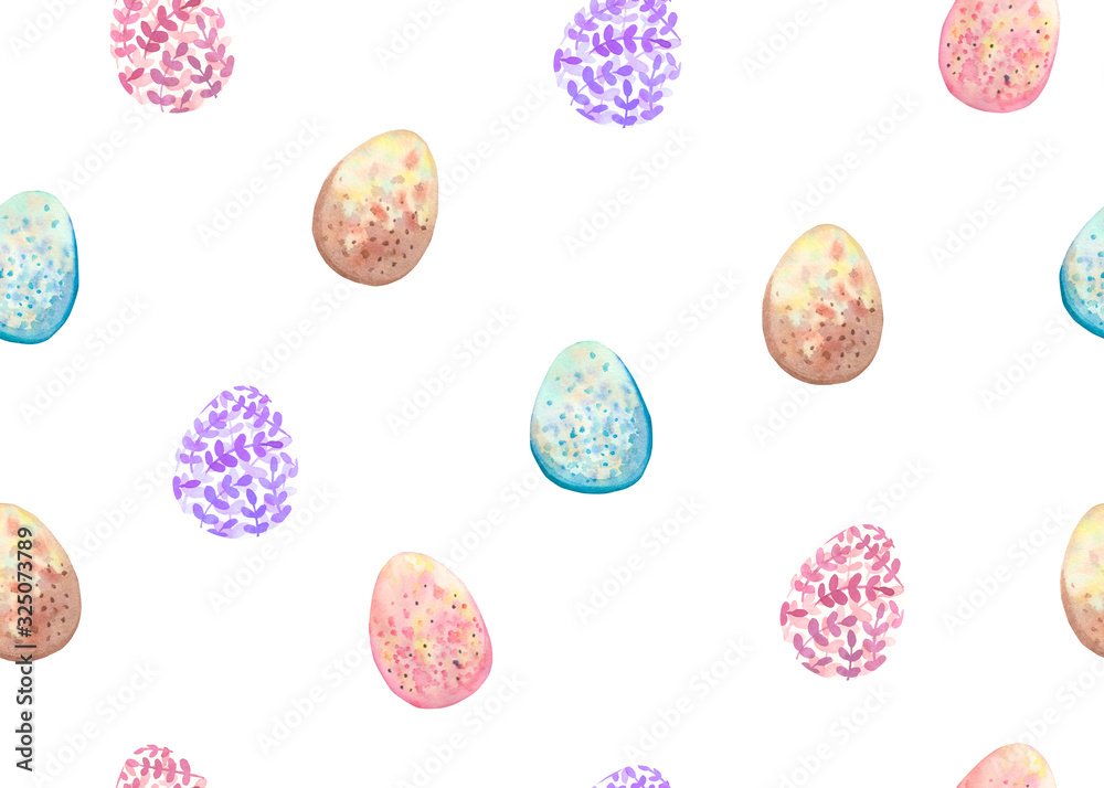 Watercolor hand drawn seamless pattern with eggs. Easter seamless pattern. Watercolor hand drawn seamless pattern with eggs. Easter seamless pattern.