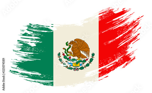 Mexican flag grunge brush background. Vector illustration.
