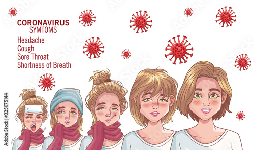 coronavirus infographic with sick women characters