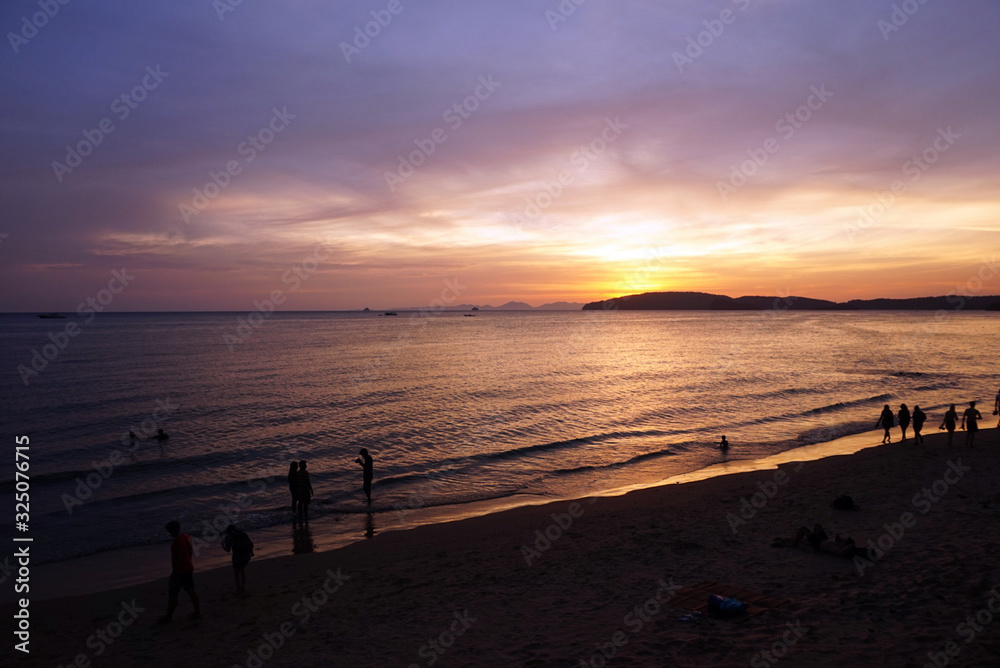 krabi, Thailand - 14th March 2018 : Ao Nang Beach at sunset in Krabi, Thailand