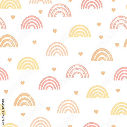 Seamless baby pattern with rainbow and heart. Vector repeat illustration.