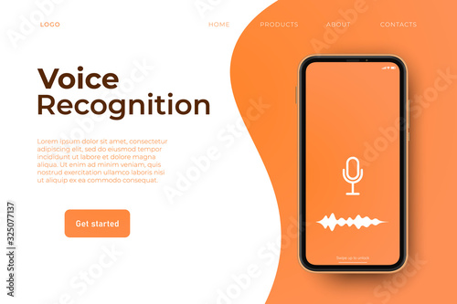 Voice recognition webpage landing template illustration. Webpage landing template voice identification system,