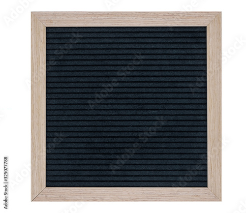 empty black felt Board in a wooden frame. isolated image on a white background