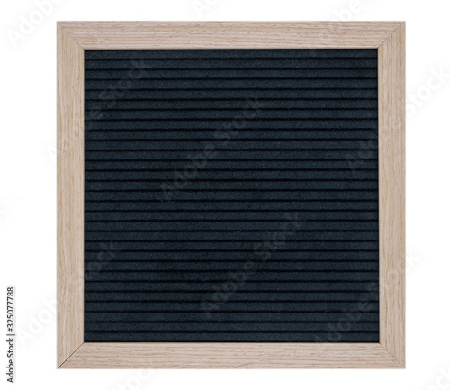 empty black felt Board in a wooden frame. isolated image on a white background