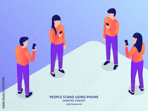 people use smartphone with various position man and woman with isometric style