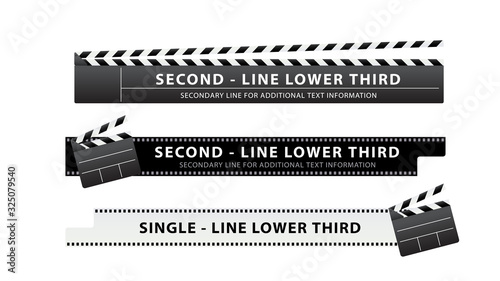 Vector  lower third or television news bar design template with clapperboard and movie film theme isolated on white background photo