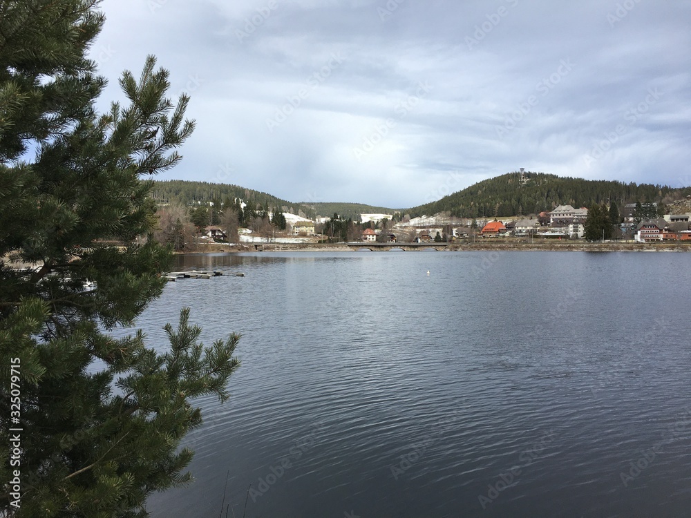 Naklejka premium Blick auf die Gemeinde Schluchsee am Schluchsee im Hochschwarzwald