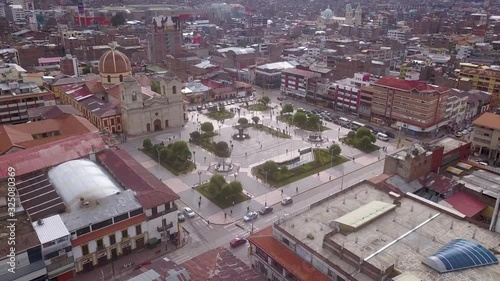 aerial drone view of the central square of Huancayo photo