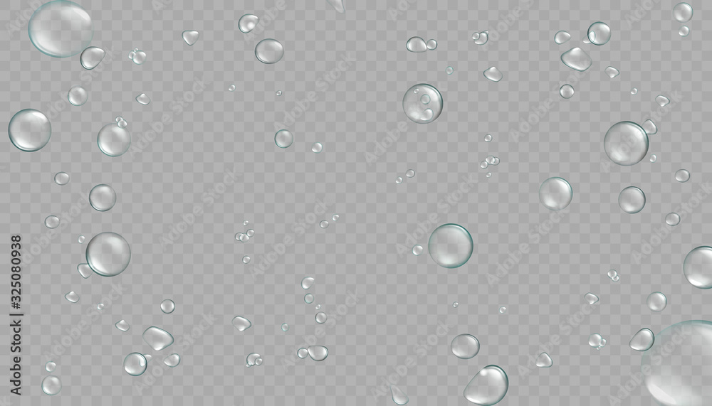 Water drops set on transparent background.  - obrazy, fototapety, plakaty 