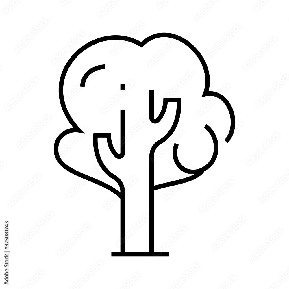 Broad-leaved tree line icon, concept illustration, outline symbol, sign, linear symbol.