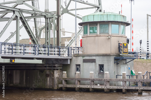 Bridge operator's house at canal Gouwe in the town of Waddinxveen, Netherlands