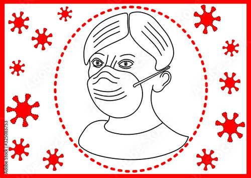 Junge Person, die eine medizinische Maske trägt. Vektorillustration-Poster zum Schutz vor Viren.