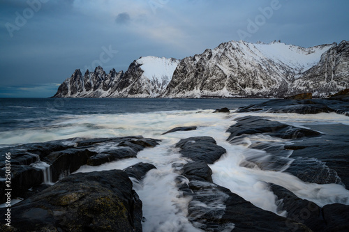 Devil's teeth in Steinfjord fjord and mountain in Northern Norway