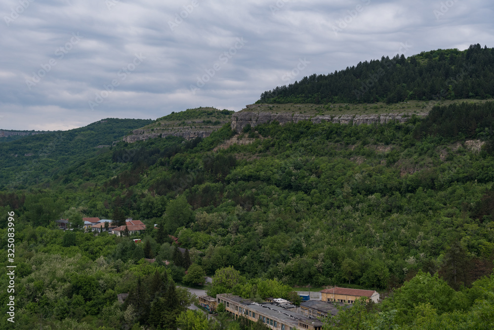 Panoramic view of Yantra river canyon from Trapezitsa fortress.    Veliko Tarnovo, Bulgaria