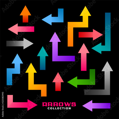 collection of colorful geometric directions arrows set