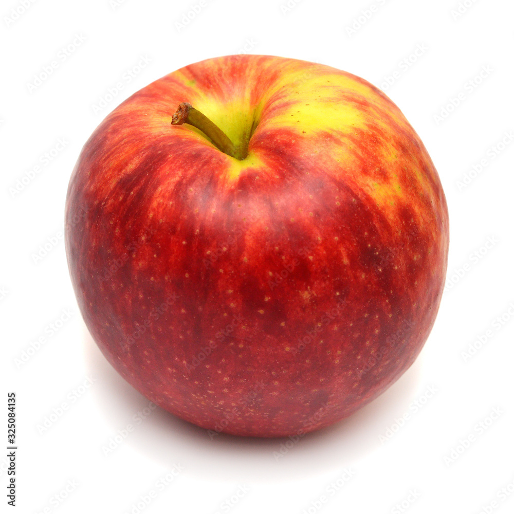 Red apple isolated on white background. Creative healthy food concept. Nature, juice. Top view, flat lay Red apple isolated on white background. Creative healthy food concept. Nature, juice. Top view, flat lay