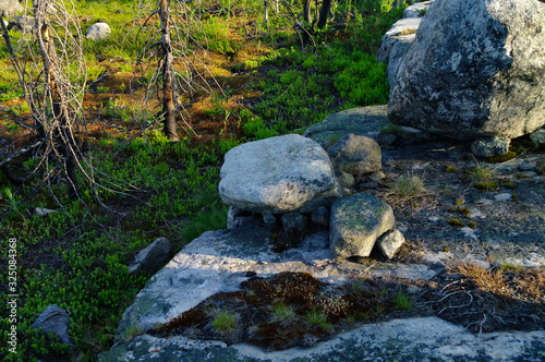 Megalithic stone -"seid", on mountain Vottovaara, Karelia, Russia