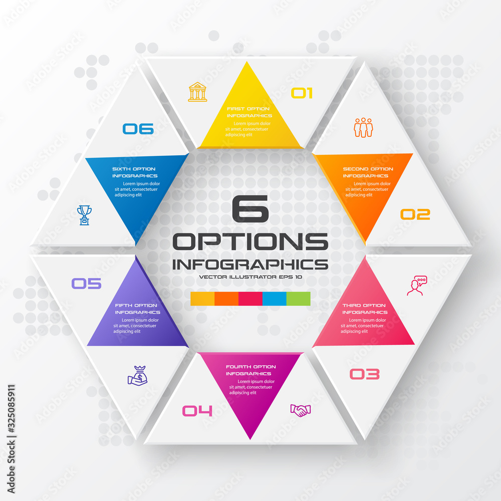 Abstract business infographics template with 6 hexagon in white color background Abstract business infographics template with 6 hexagon in white color background