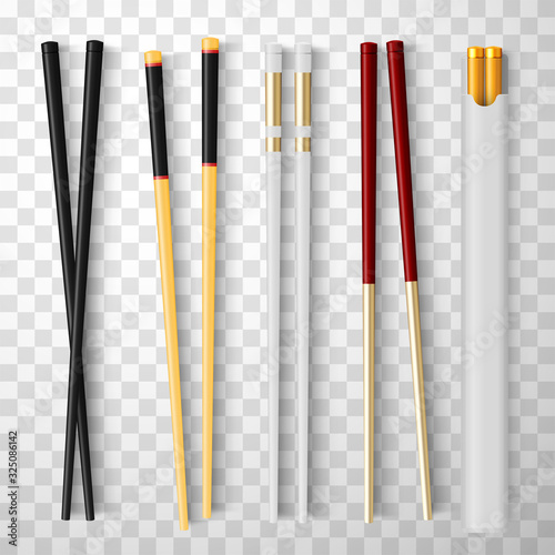 Food sticks set, kitchen chopsticks and eating utensils