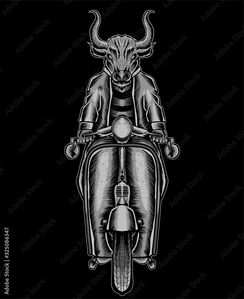 Obraz premium Bull riding on motorcyle template-vector
