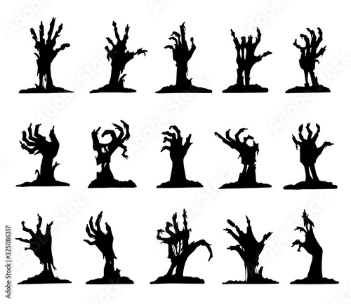 Zombie hand black silhouette set, nightmare fear © Aleksandr